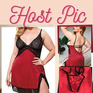 New 2 Pc Sexy Lingerie Red Satin Plus Size 4X
